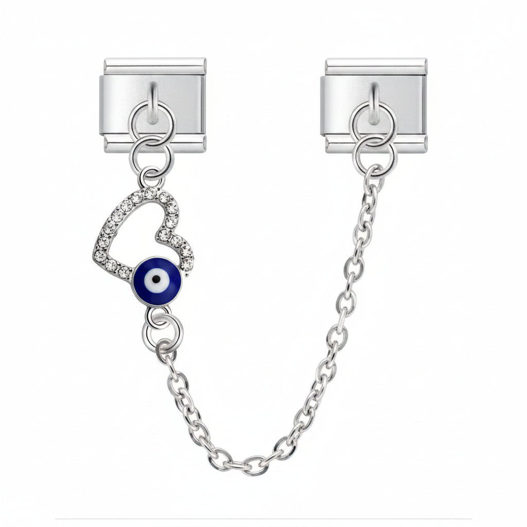 Duplo srce i evil eye lančić