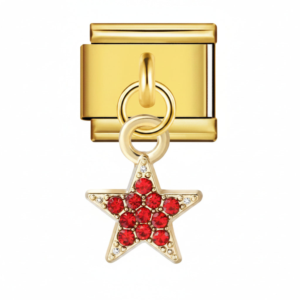Crvena dijamantska zvezda zlatni privezak